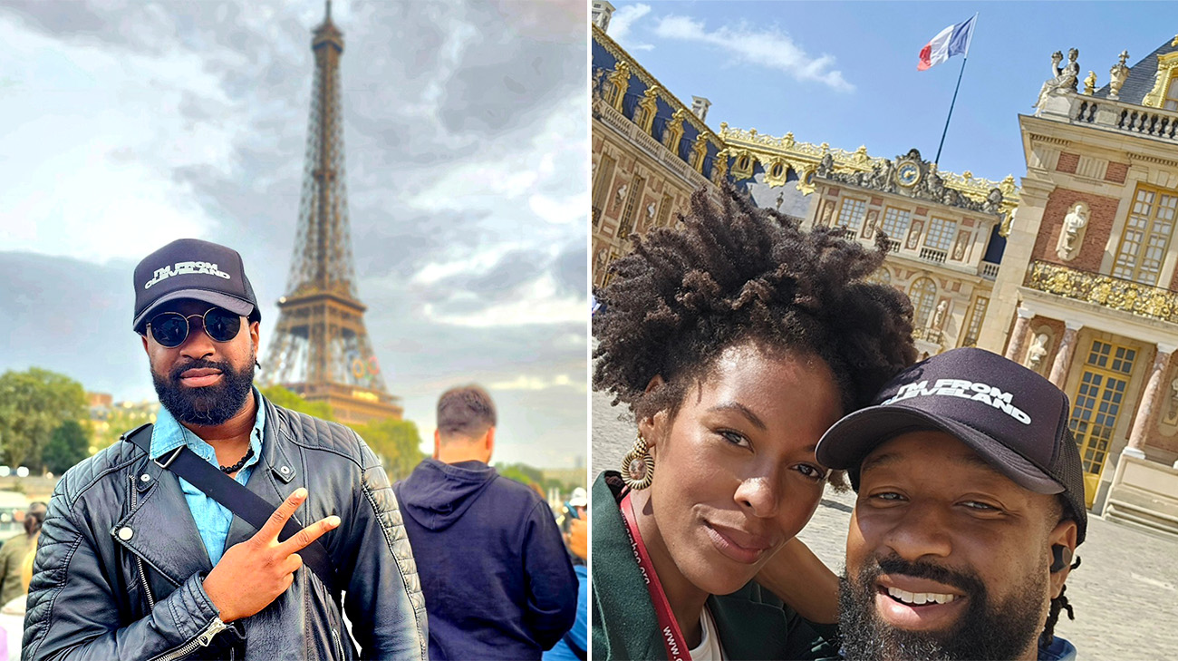 Sam traveling with his wife