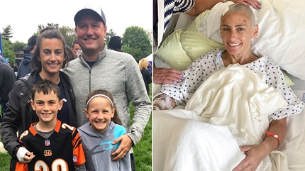 Jessica with family and Jessica in hospital