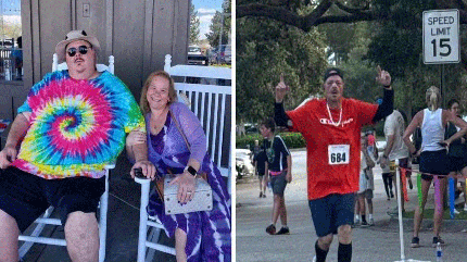 Jason Herrick before (left) and after (right) his 300 pound weight loss journey.