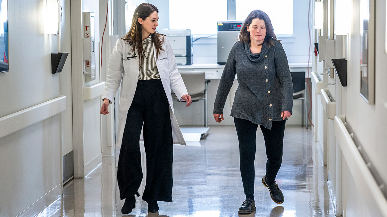 Grace walking at a follow up appointment 