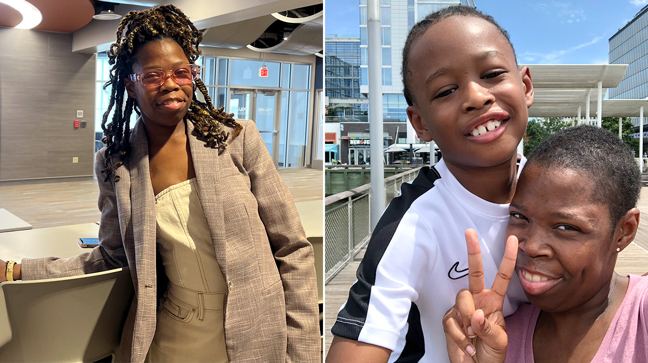 Annyanna at graduation and Annyanna with son