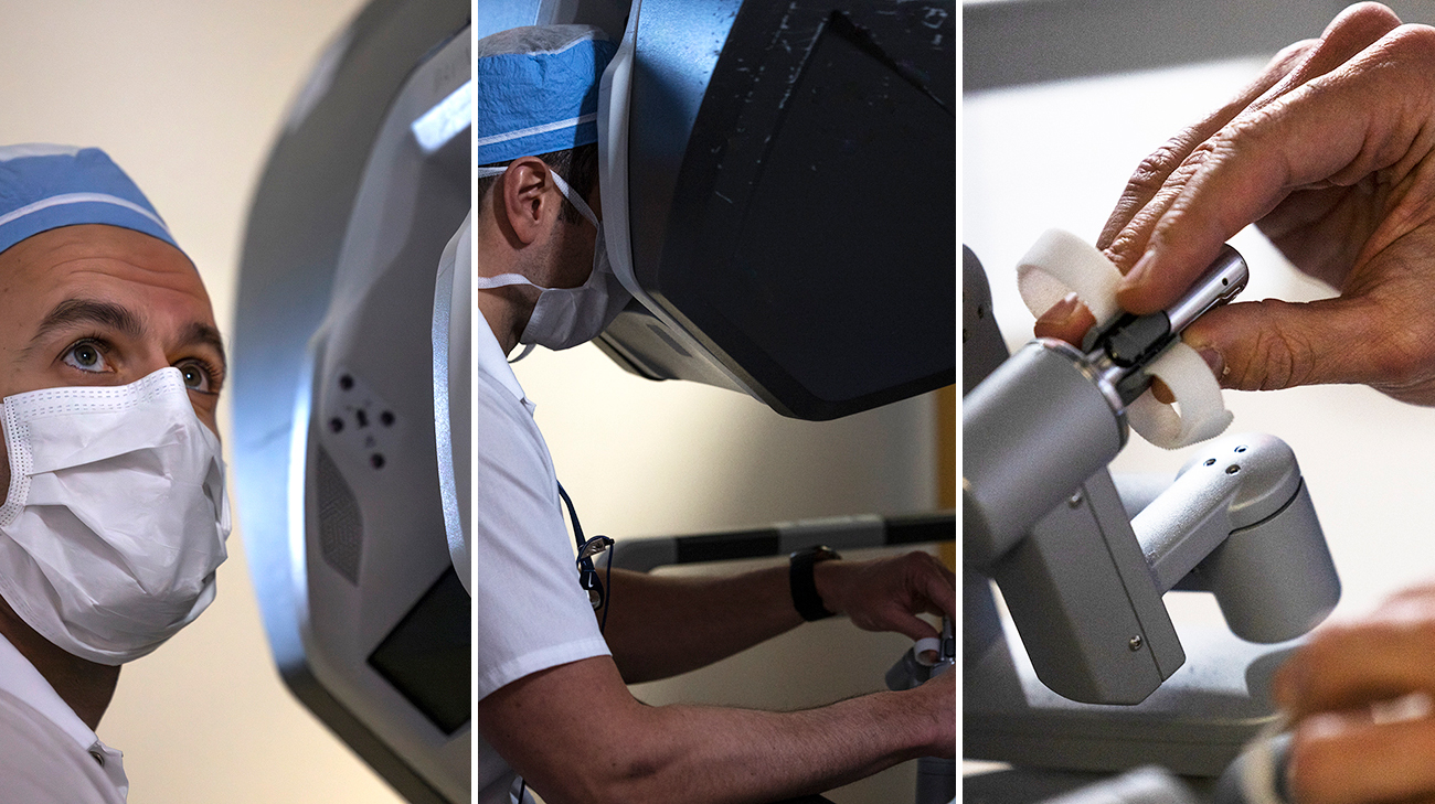 Mohamed Eltemamy, MD, lead robotic transplant surgeon at Cleveland Clinic performing a robotic-assisted kidney transplant.