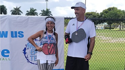 Barbara medaling in pickleball after receiving deep brain stimulation DBS