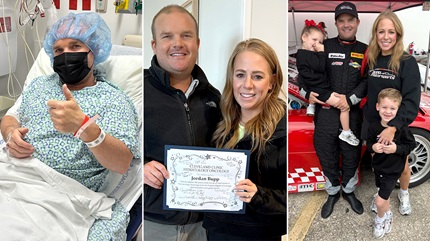 Jordan in hospital, Jordan at end of treatment and Jordan racing