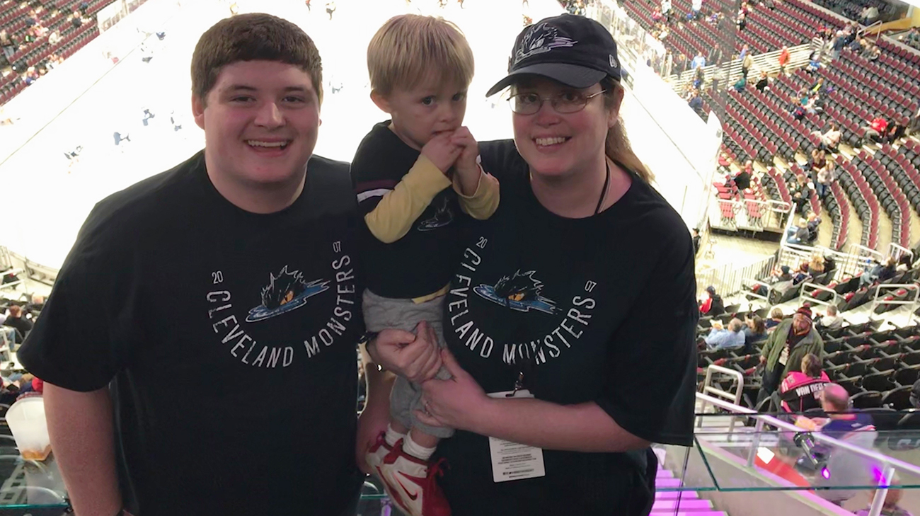 Jan and her boyfriend, Andrea and her husband, and their sons enjoy outings when they can, including trips to Cleveland Monsters hockey games.