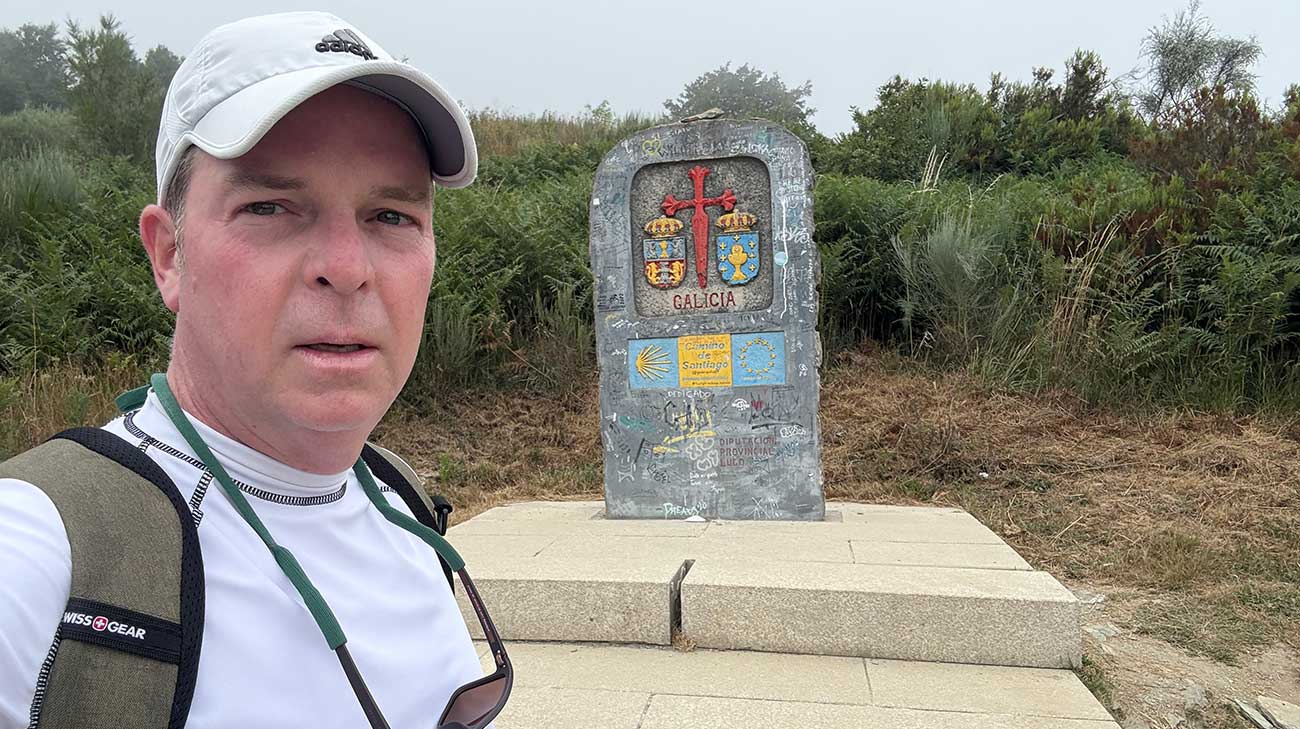 Rich at the Galicia marker on his hike through the Spanish countryside.