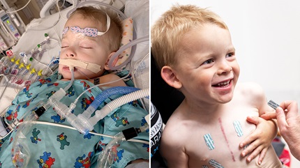 Wyatt in hospital and Wyatt at checkup