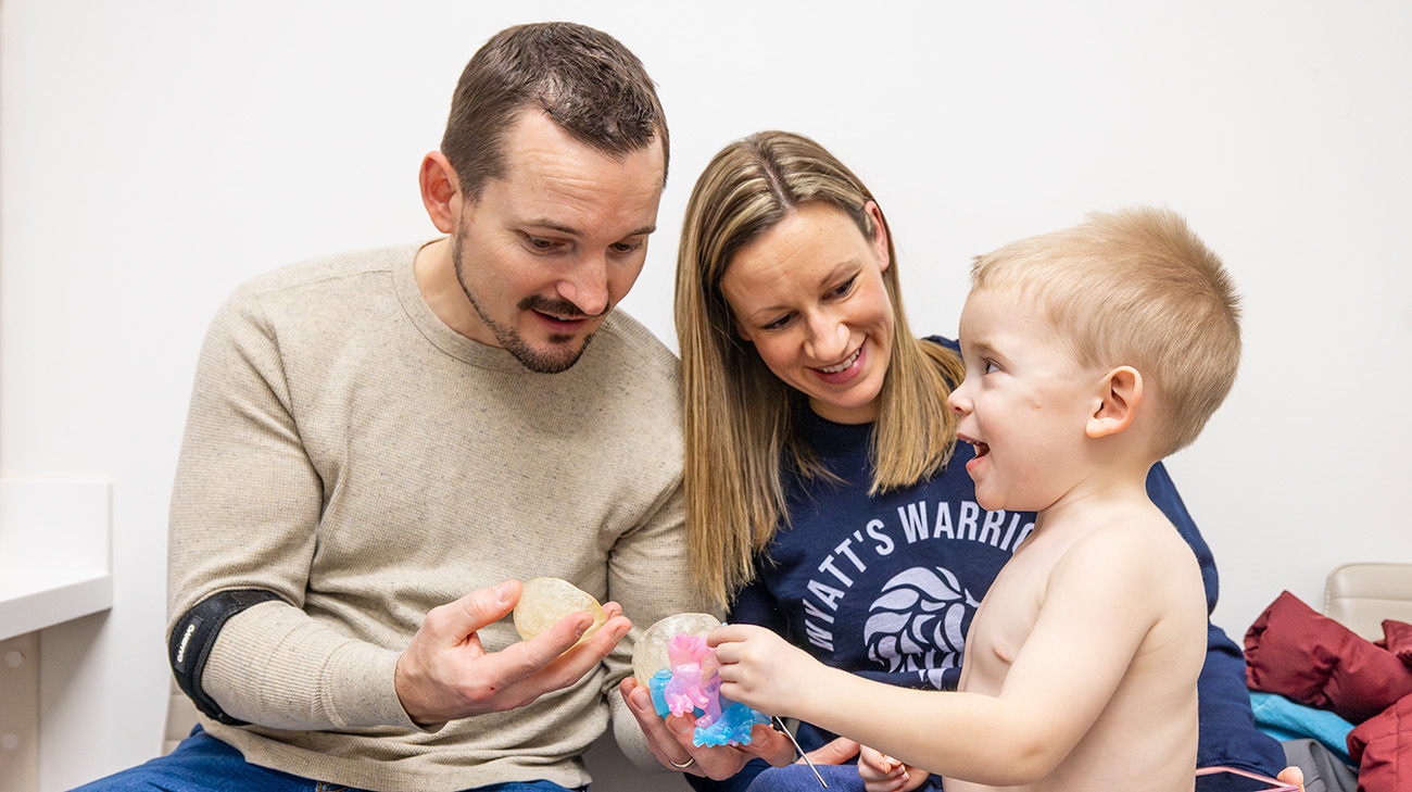 Wyatt with 3D printed model of his heart