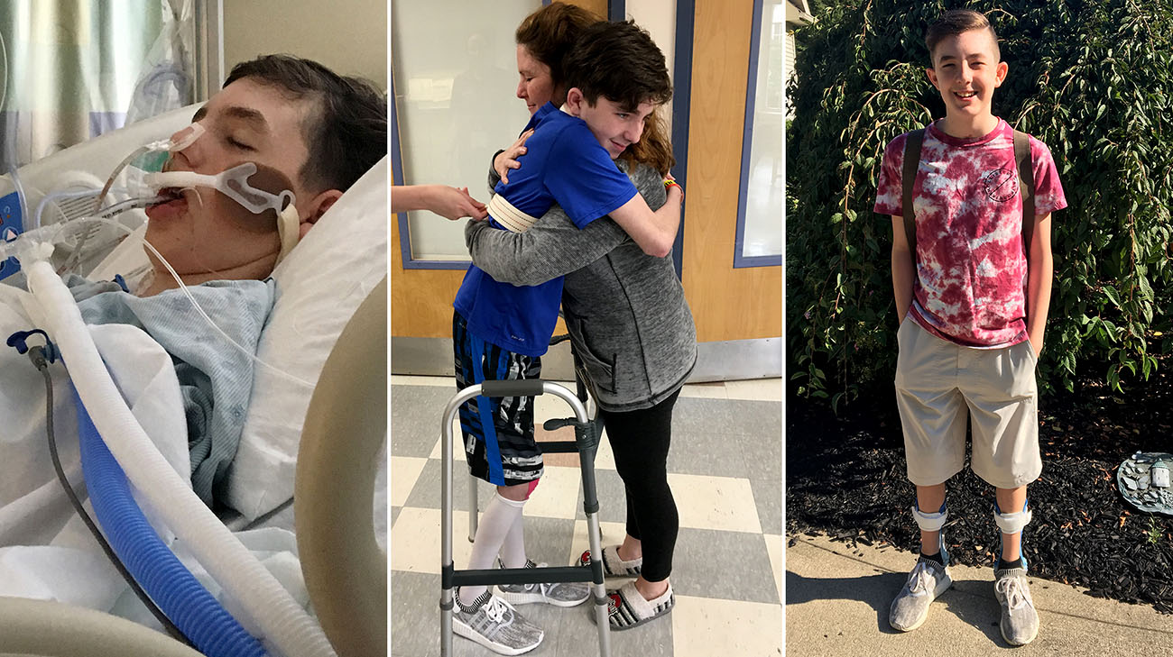 Jack went from being intubated, to learning to walk again, to using leg braces to walk independently. (Courtesy: Jacque Sparent)
