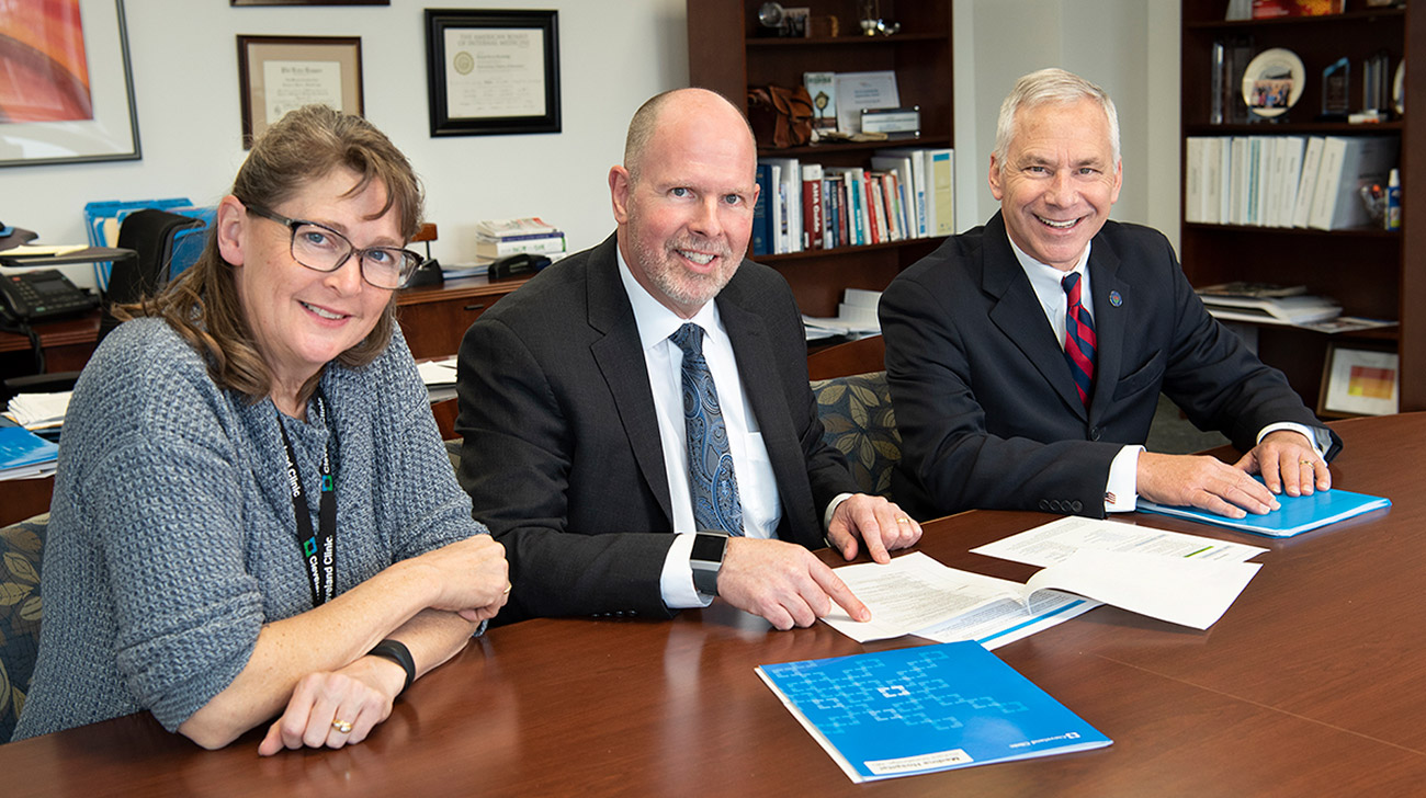 'Healthy Medina' is a countywide effort to encourage healthy choices.  Pictured, left to right, are: Sarah Arend, program manager, regional government and community relations, Cleveland Clinic Medina Hospital; Richard Shewbridge, MD, President, Medina Hospital, and Medina Mayor Dennis Hanwell.