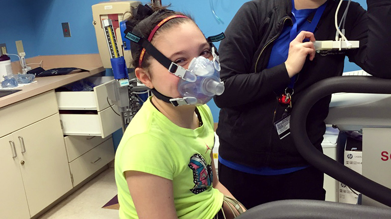 Sophia, months after being discharged, undergoing testing to ensure she’s healthy enough to ride roller coasters with her family during vacation