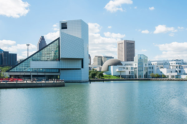 Cleveland's Rock and Roll Hall of Fame (left) and Great Lakes Science Center (right)