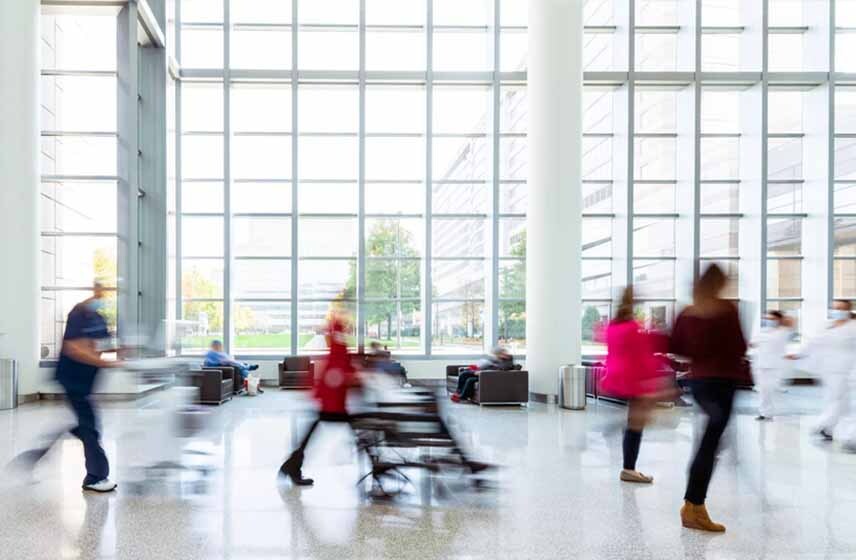 Blurry patients walking through Fairview Hospital