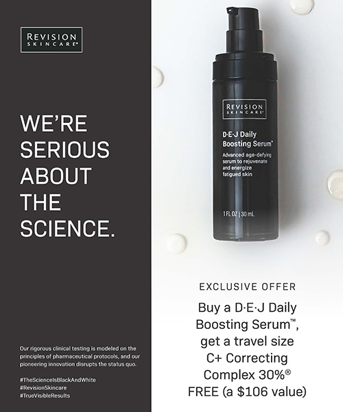 Get a travel size C+ correcting complex 30% for free with a purchase of Revision Skincare D-E-J Boosting Serum
