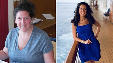 Lindsay before and after losing more than 100 pounds through Cleveland Clinic's Eating Well for Optimal Health program. 