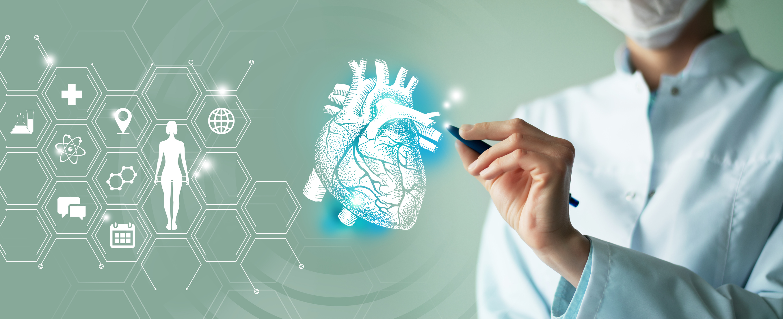 digital heart with hand pointing