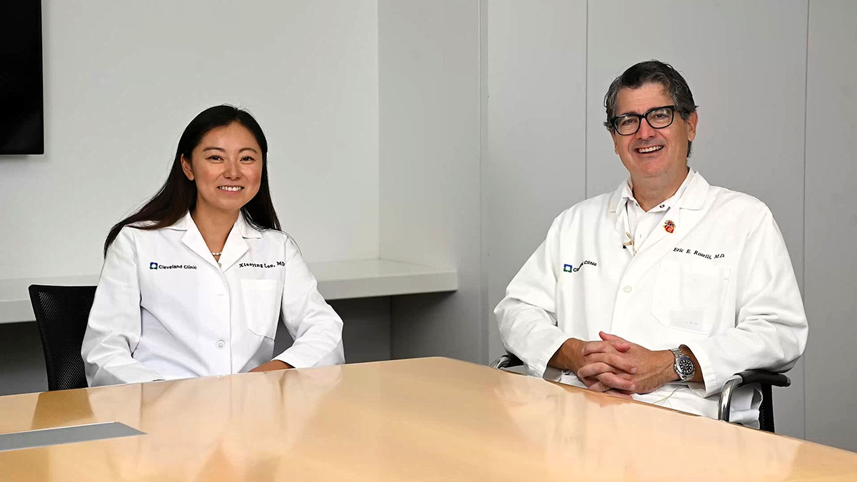 Dr. Eric Roselli, Surgical Director of the Aorta Center, speaks with Dr. Xiaoying Lou about her special interest in the aorta.